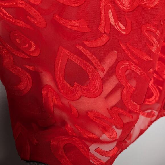 Vintage 90's Red Heart Pattern Semi Sheer Slip Dress Nightie Scoop Neck Size XL - Picture 6 of 7